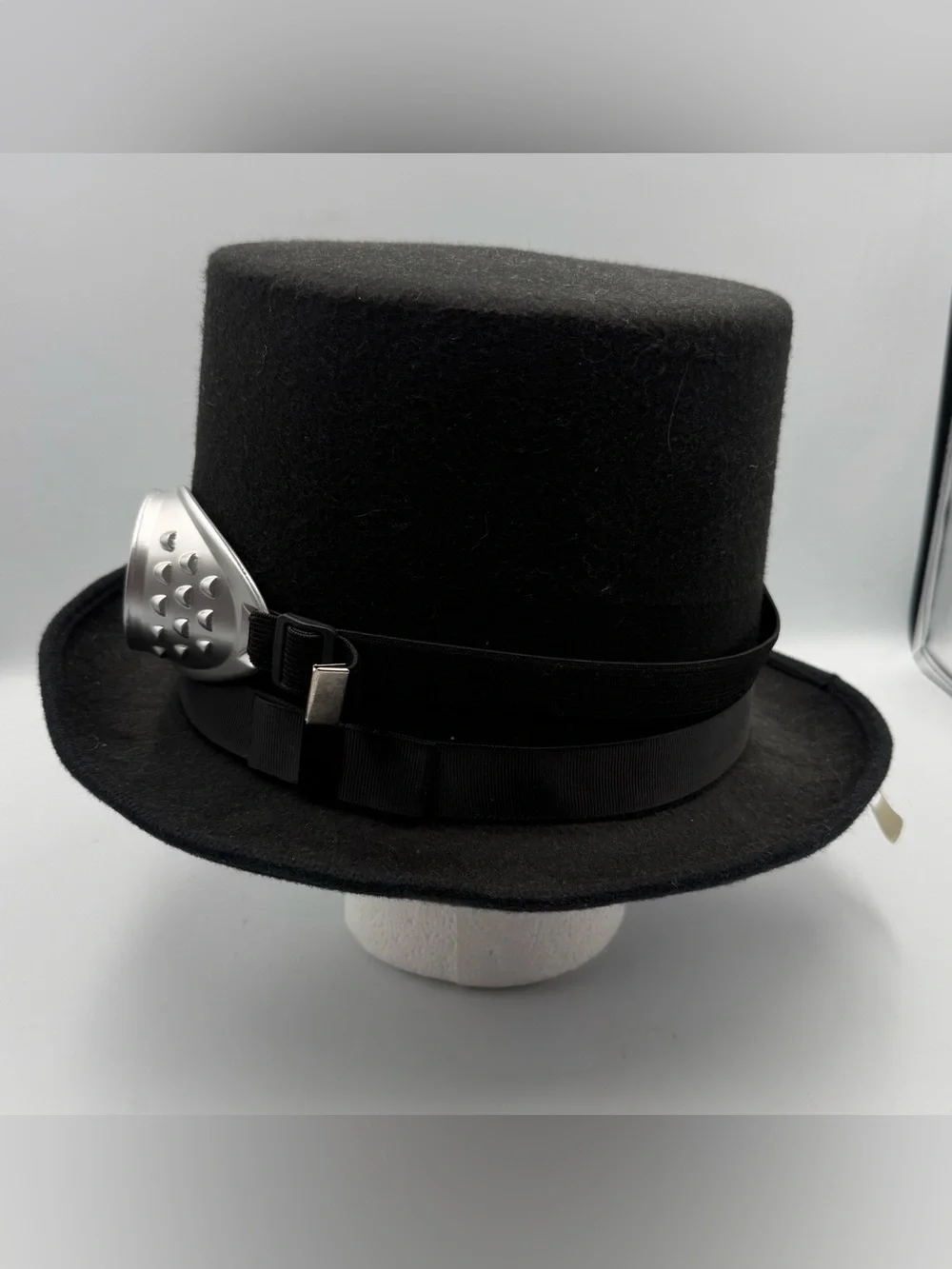 Black Felt Steampunk Top Hat With Removable Silver Goggles Unisex
